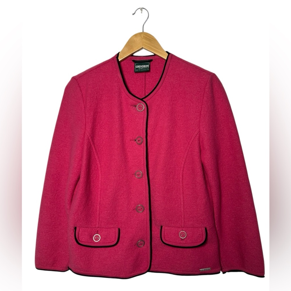 Geiger Austria Pink 100% Pure Wool Womens Blazer Size Medium Barbie Office Girly